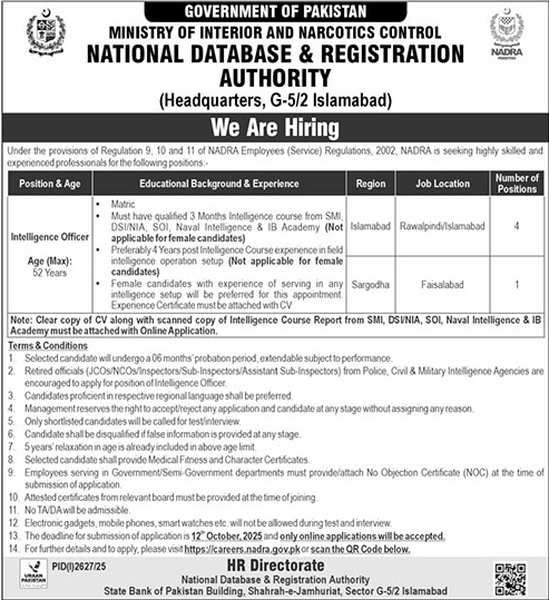 National Database & Registration Authority Islamabad Jobs
